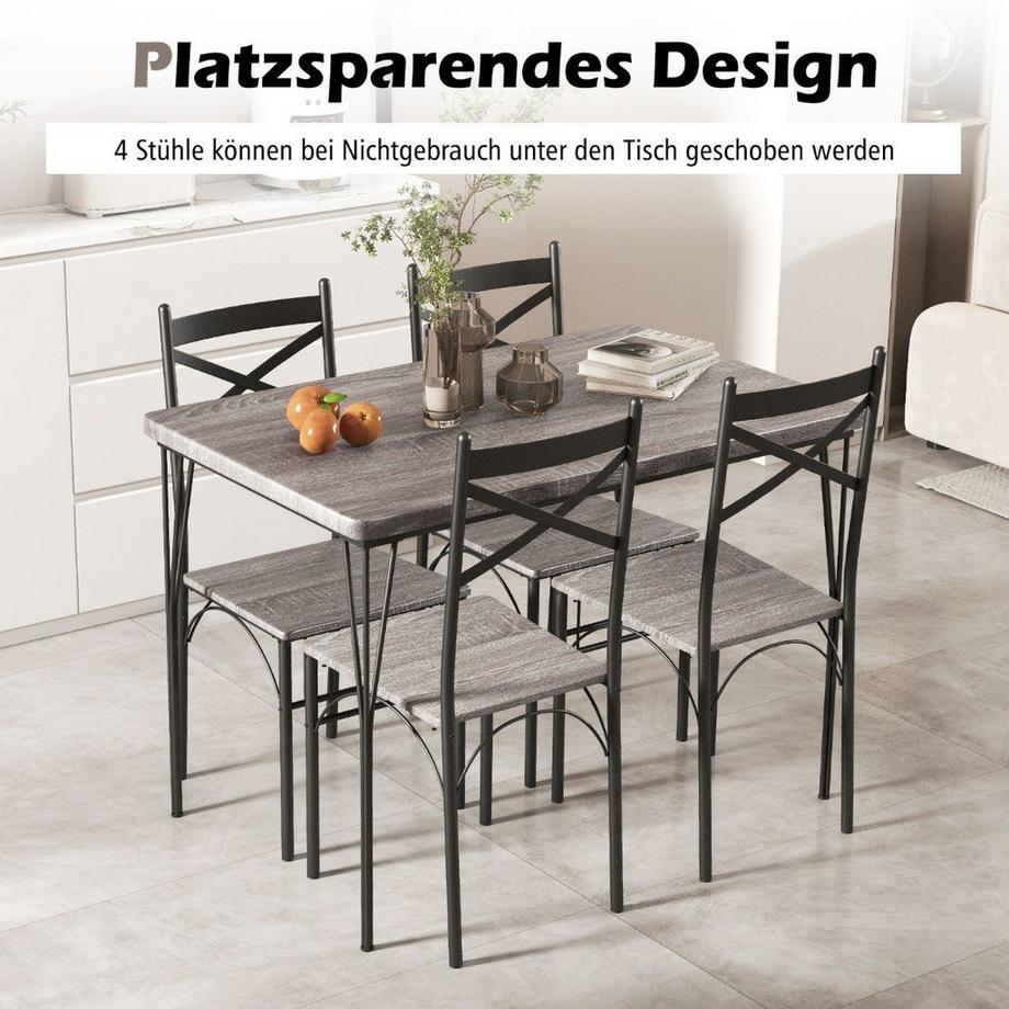 Northio  5-teilige Essgruppe für 4 Personen moderner rechteckiger Esstisch und 4 Esszimmerstühle Grau und Schwarz 