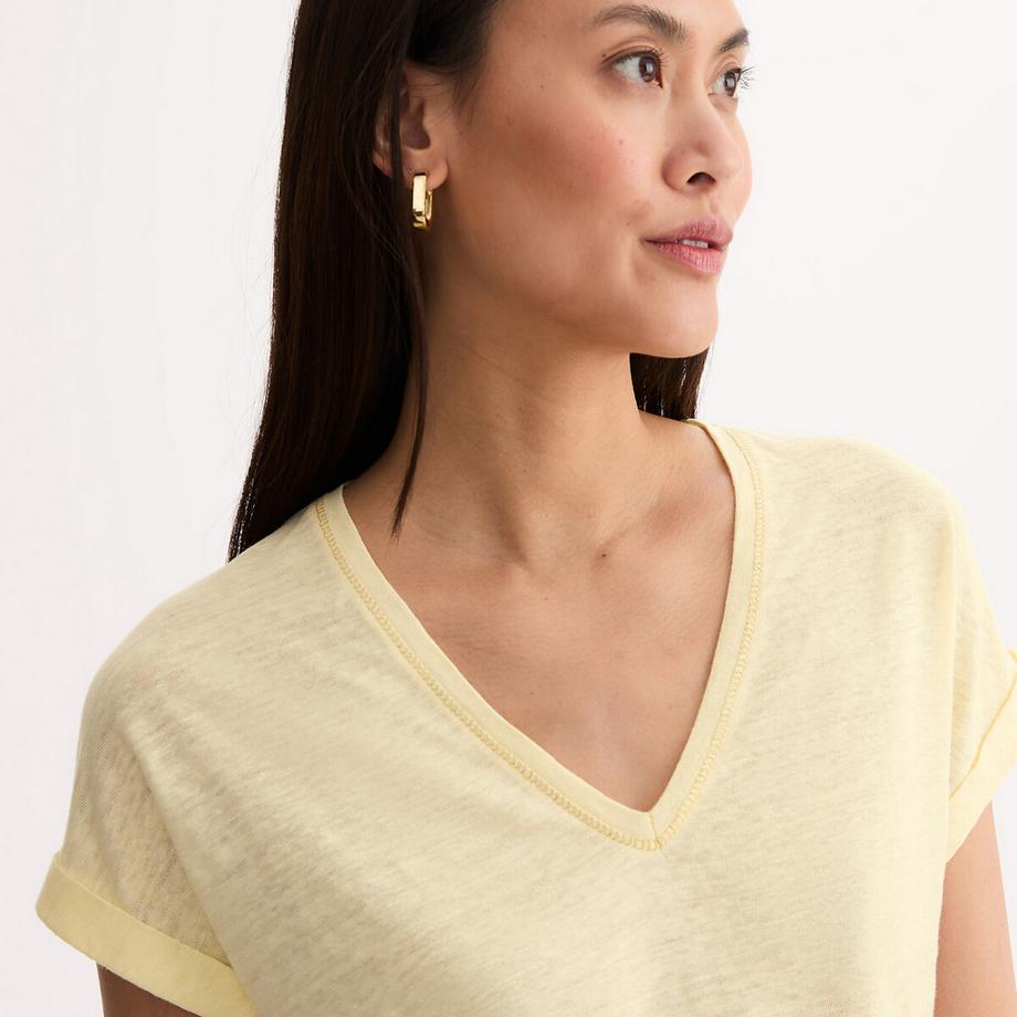 La Redoute Collections Leinen V-Ausschnitt T-Shirt  