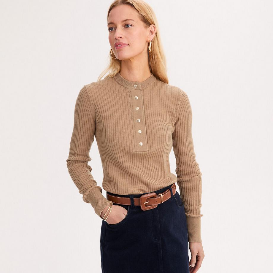 La Redoute Collections Rippstrickpullover mit Rundhalsausschnitt aus Wollmischung  