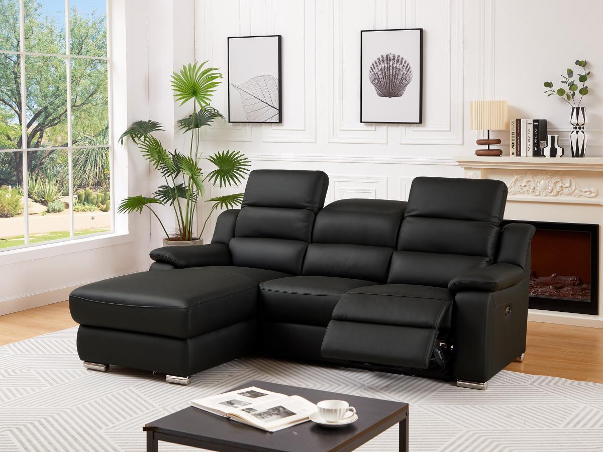 Vente-unique Eckrelaxsofa elektrisch - Ecke links - Leder - Schwarz - ARENA III  