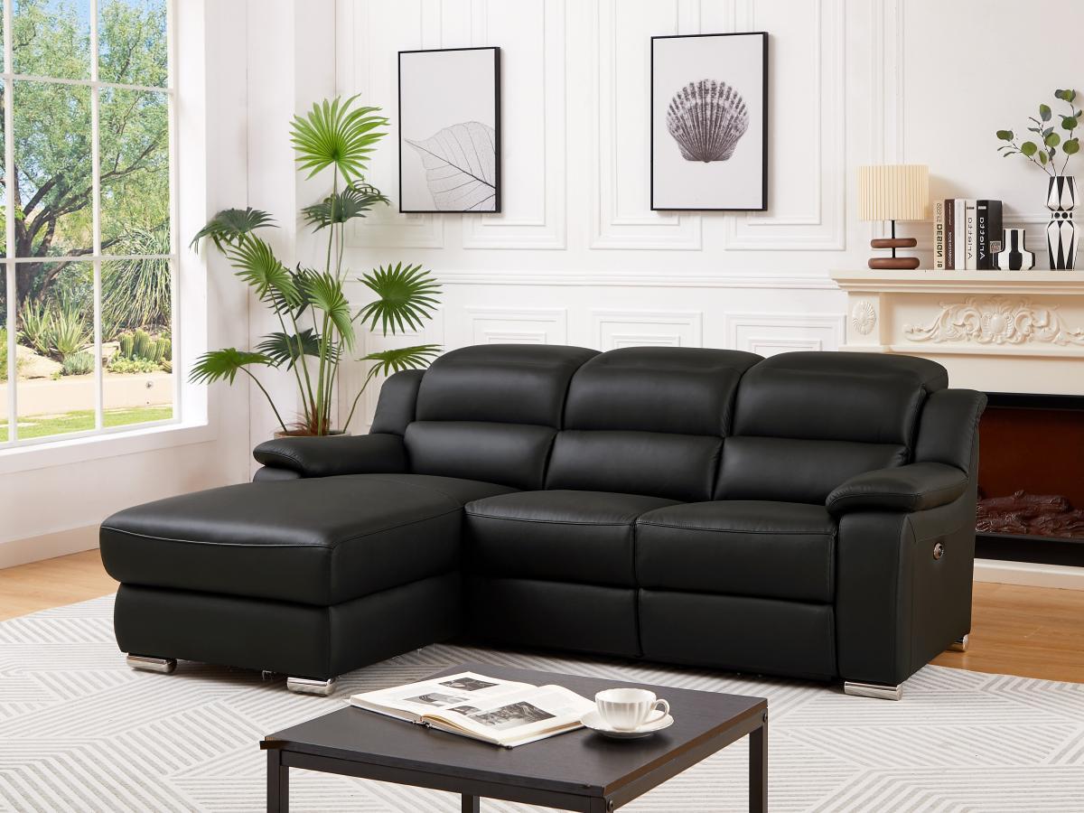 Vente-unique Eckrelaxsofa elektrisch - Ecke links - Leder - Schwarz - ARENA III  