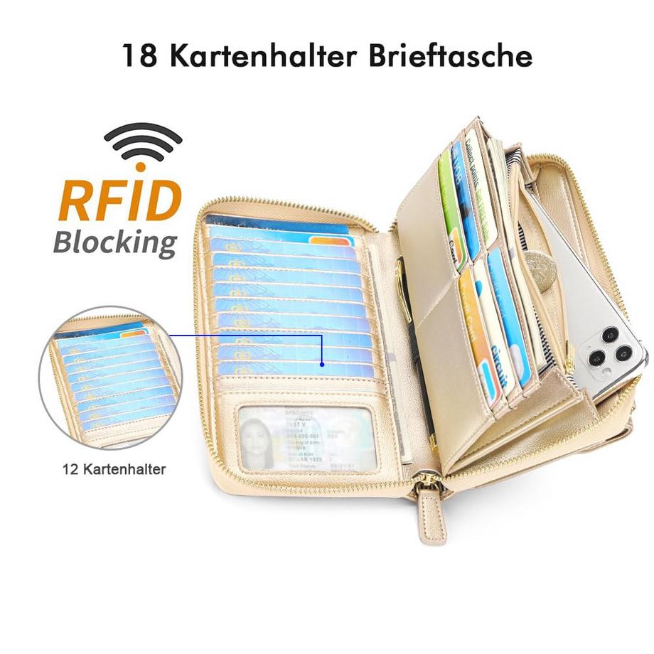 Only-bags.store Petit portefeuille avec fentes pour cartes de crédit et poche pour téléphone  