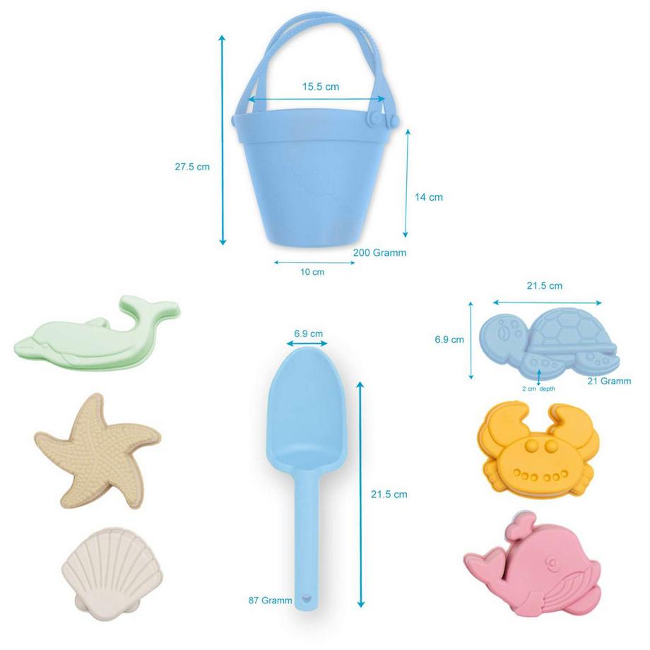 Intirilife  Set Di 9 Giocattoli Di Sabbia Con 6 Stampi, Secchiello, Paletta E Borsa Per Il Trasporto 