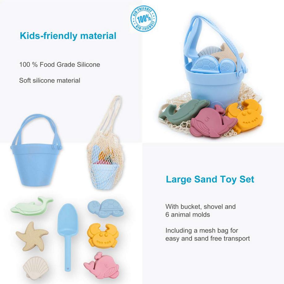 Intirilife  Set Di 9 Giocattoli Di Sabbia Con 6 Stampi, Secchiello, Paletta E Borsa Per Il Trasporto 