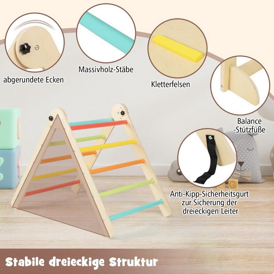 Northix  Kletterdreieck mit Rutsche 7 in 1 Klettergerüst Indoor für Kinder ab 3 Jahren Mehrfarbig + Natur 
