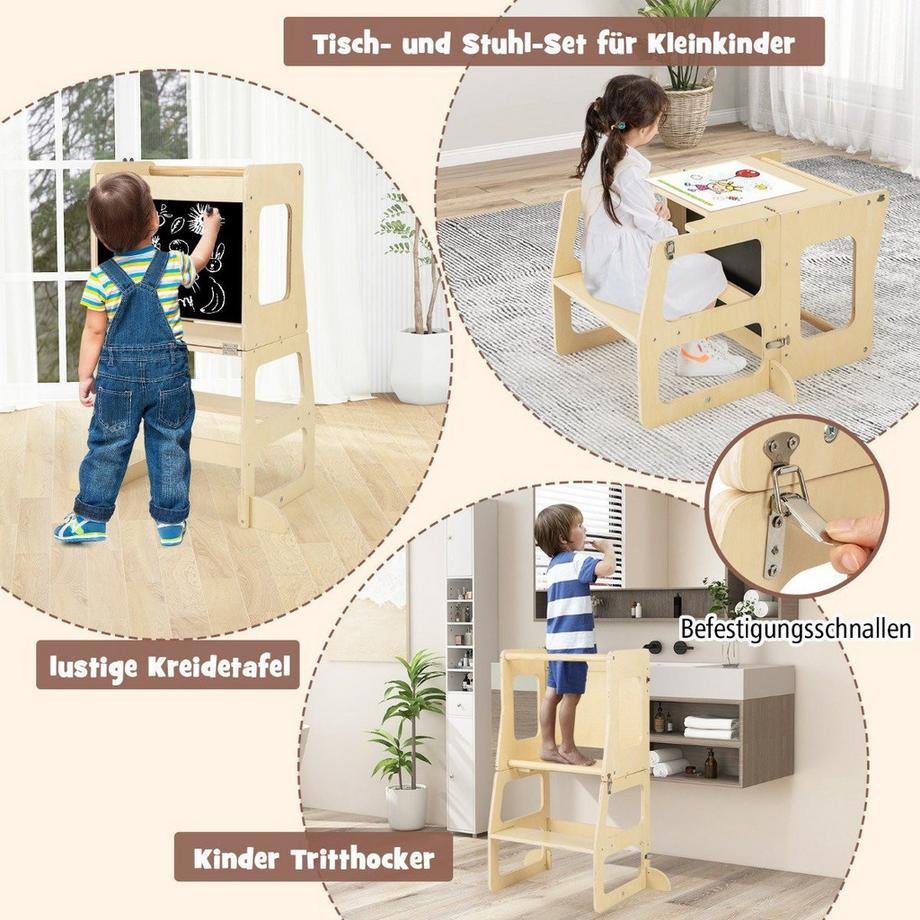 Northix  Kletterdreieck mit Rutsche 7 in 1 Klettergerüst Indoor für Kinder ab 3 Jahren Mehrfarbig + Natur 