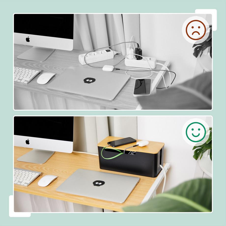 Northix Scatola portacavi con coperchio in bambù  