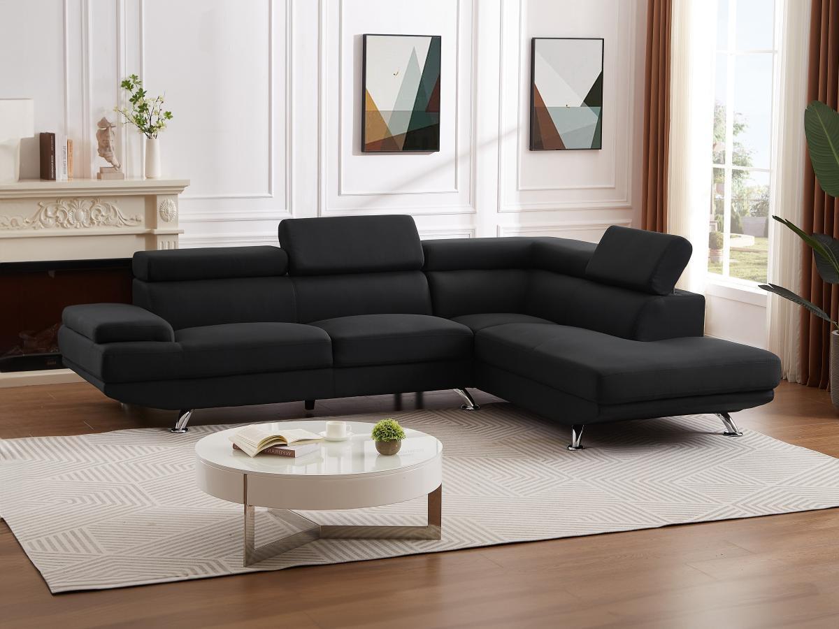 Vente-unique Ecksofa - Ecke Rechts - Stoff - Schwarz - ROMAIN II  