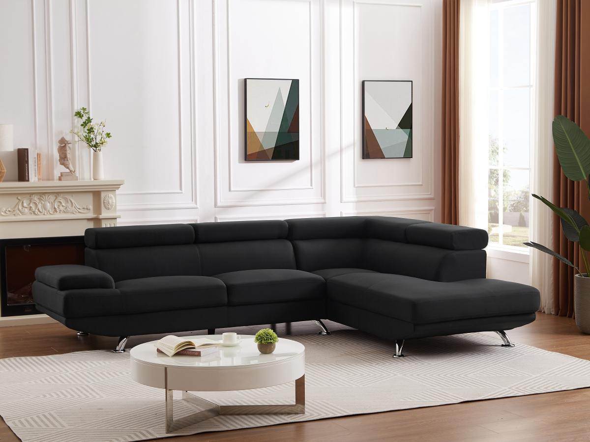 Vente-unique Ecksofa - Ecke Rechts - Stoff - Schwarz - ROMAIN II  