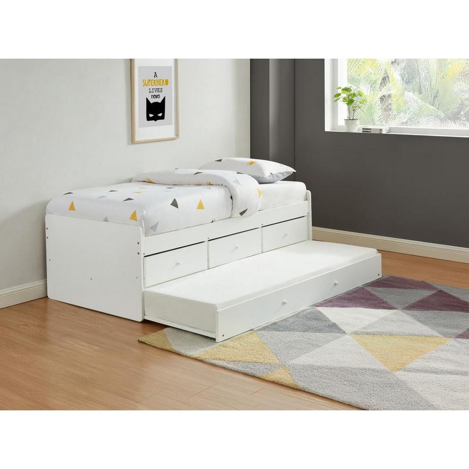 Vente-unique Letto singolo con letto estraibile e 3 cassetti  in MDF e Abete Bianco TITOUAN  