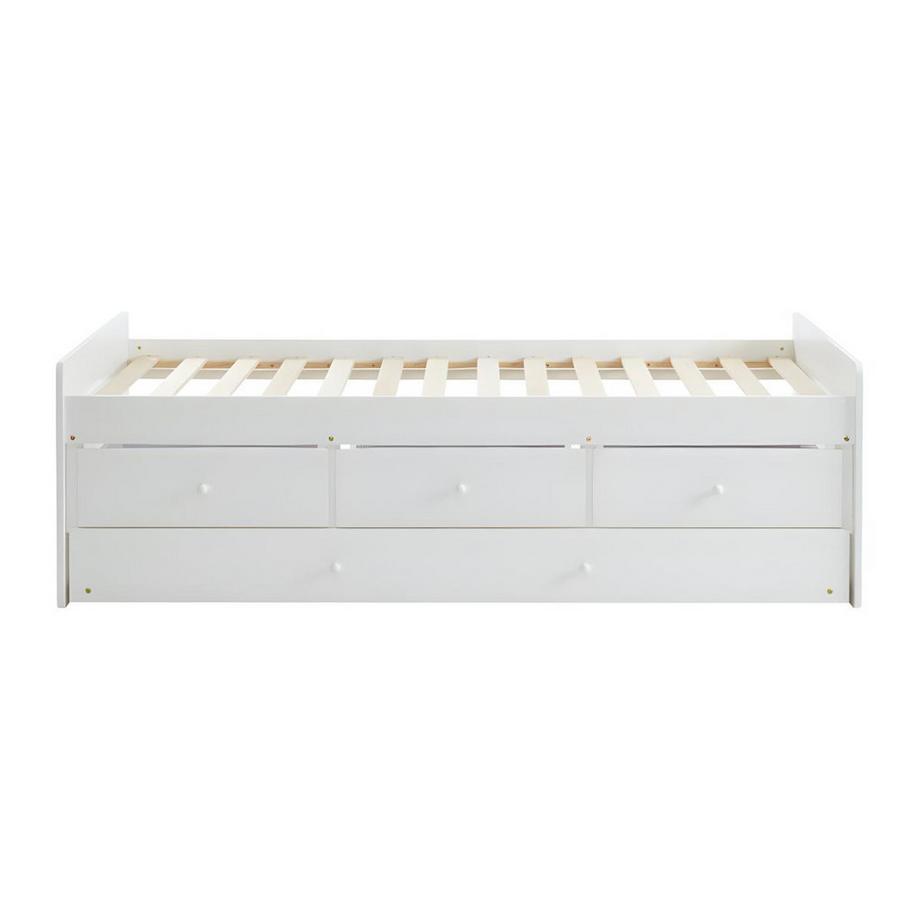 Vente-unique Letto singolo con letto estraibile e 3 cassetti  in MDF e Abete Bianco TITOUAN  