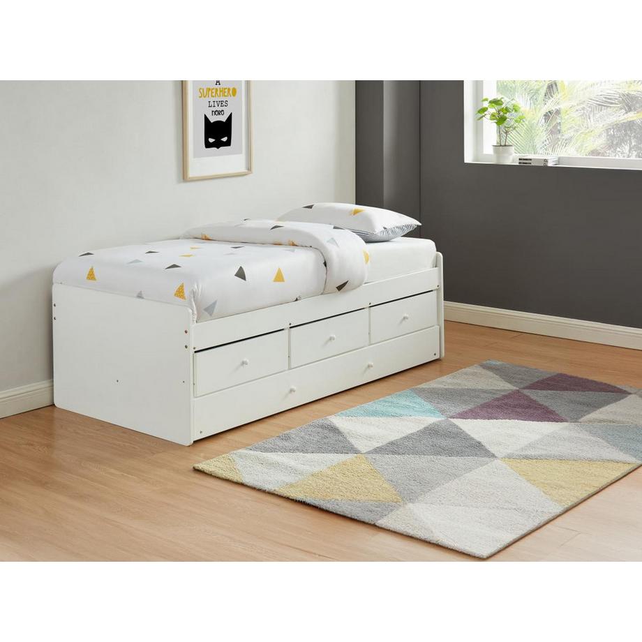 Vente-unique Letto singolo con letto estraibile e 3 cassetti  in MDF e Abete Bianco TITOUAN  