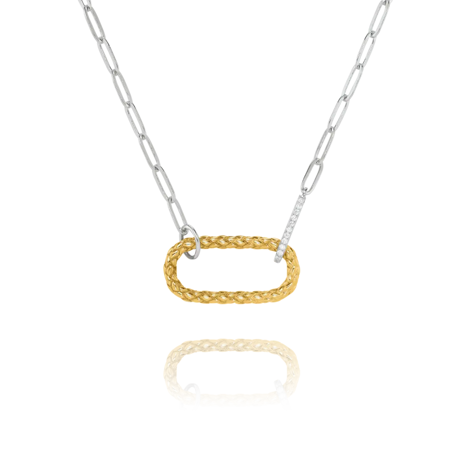 Collier STYLES bicolore avec Pendentif Ovale tressé en Argent & oxydes de zirconium