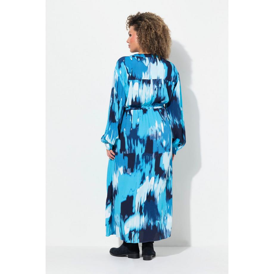 Ulla Popken Krepp Oversized Tunika-Ausschnitt Langarm Maxikleid  