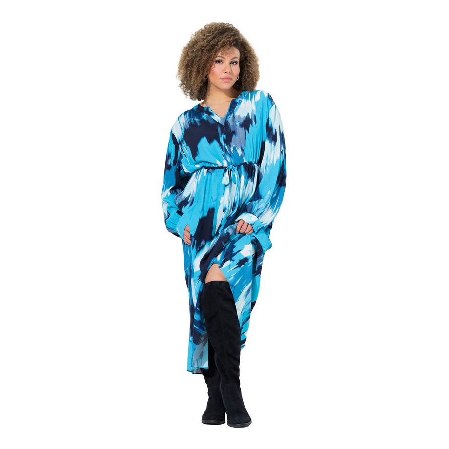 Ulla Popken Krepp Oversized Tunika-Ausschnitt Langarm Maxikleid  