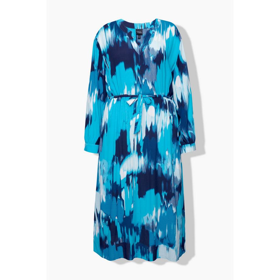 Ulla Popken Krepp Oversized Tunika-Ausschnitt Langarm Maxikleid  