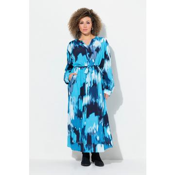 Robe maxi oversize en crêpe, col tunisien et manches longues