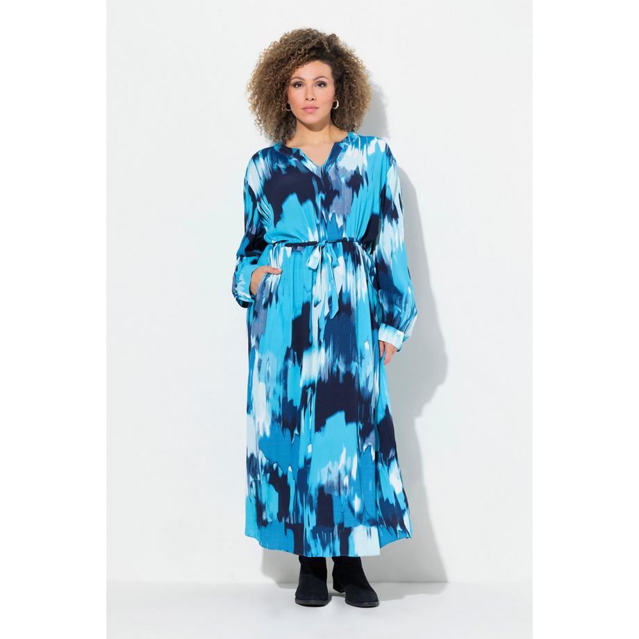 Ulla Popken Krepp Oversized Tunika-Ausschnitt Langarm Maxikleid  