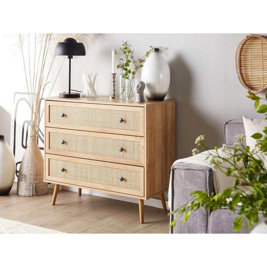 Beliani Kommode mit 3 Schubladen aus Faserplatte Boho PONCA  