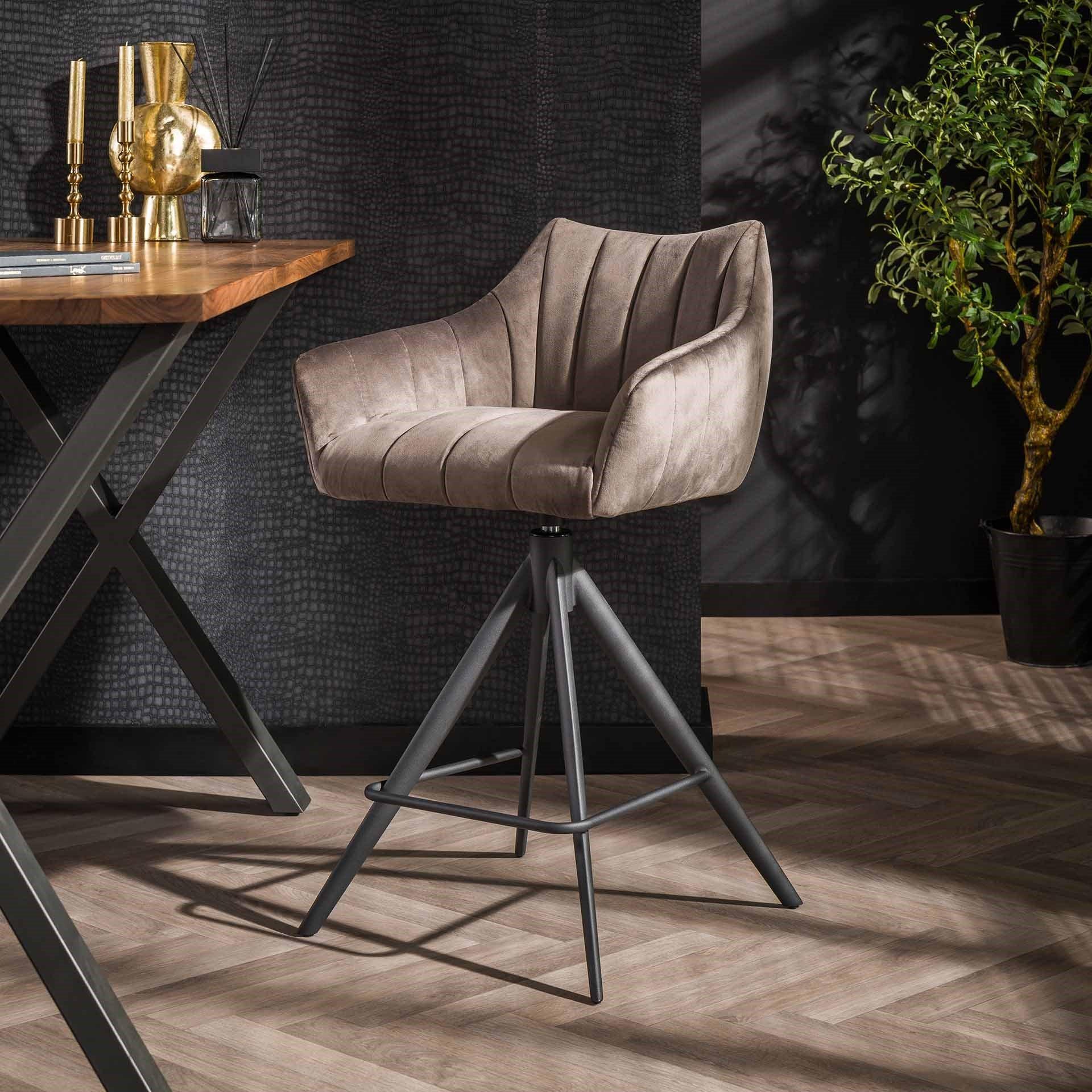 mutoni Chaise de bar pivotante Cinéma Velours anthracite  