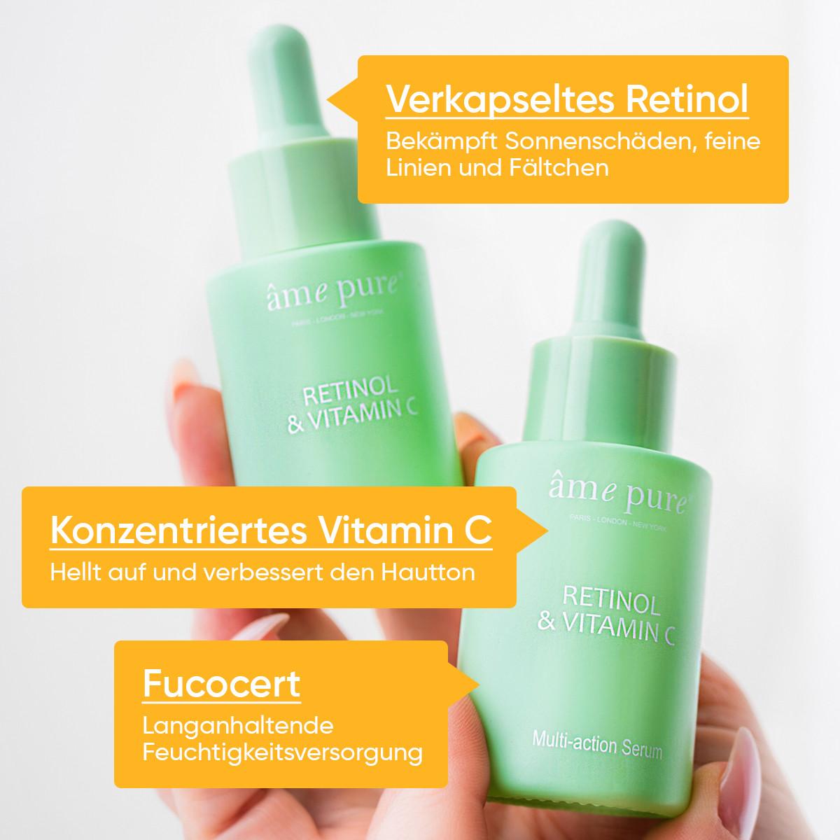 âme pure  Retinol & Vitamin C Serum- Feuchtigkeit Gesichts- Serum gegen Flecken, Augenringen, Tränensäcken, feinen Linien und Falten 