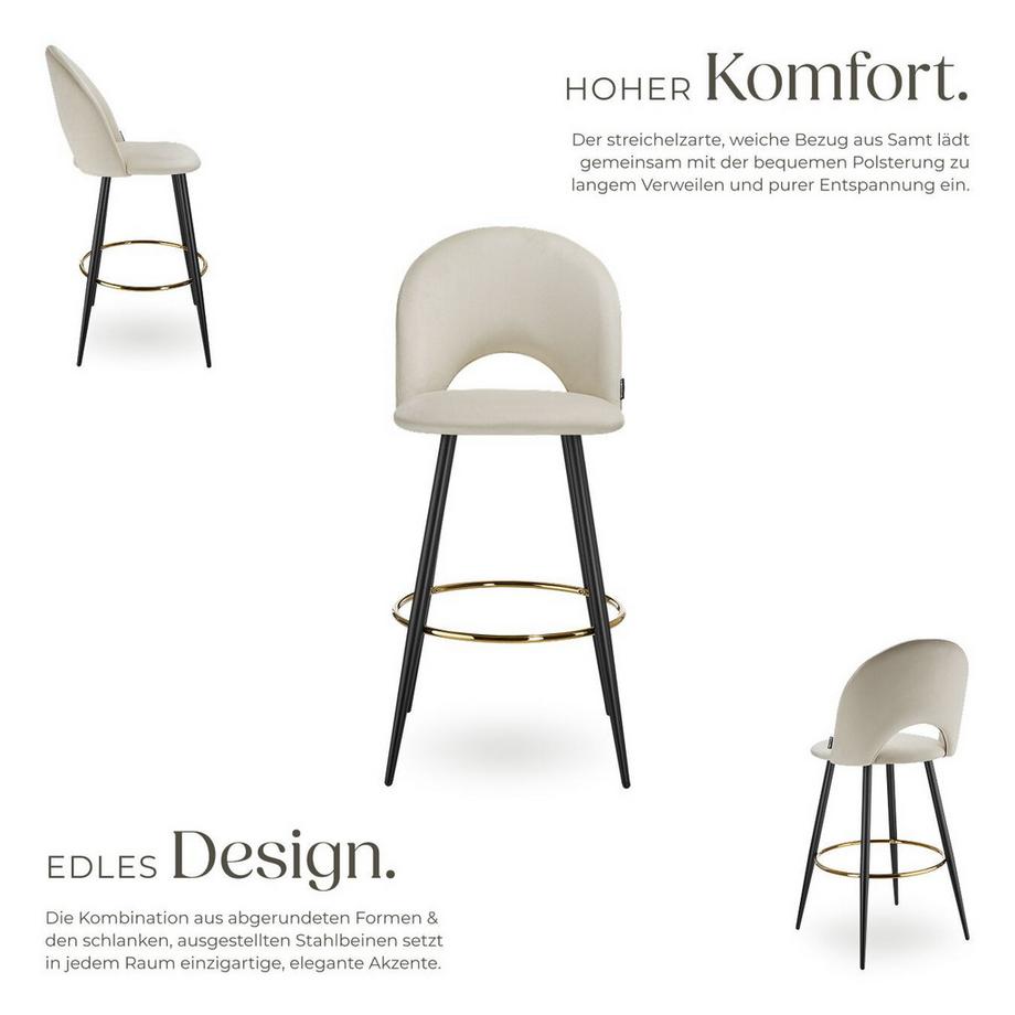 Tectake Barstuhl Sachel in Samtoptik, gepolstert höhenverstellbare Kunststofffüße  