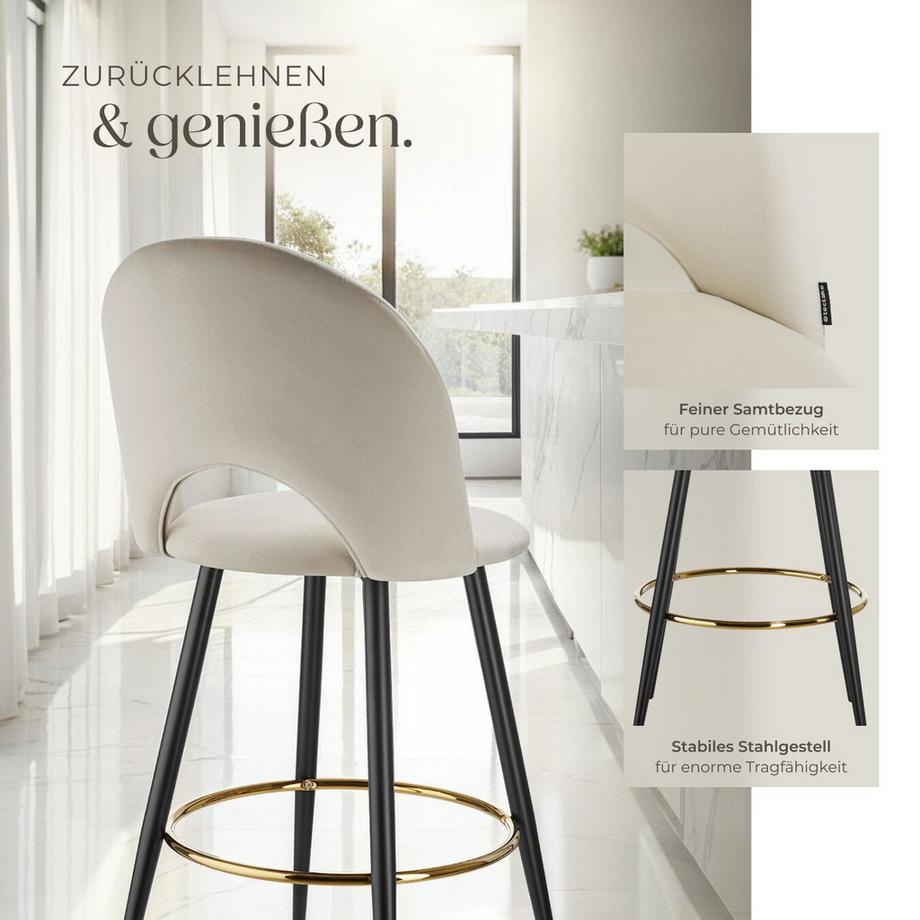 Tectake Barstuhl Sachel in Samtoptik, gepolstert höhenverstellbare Kunststofffüße  