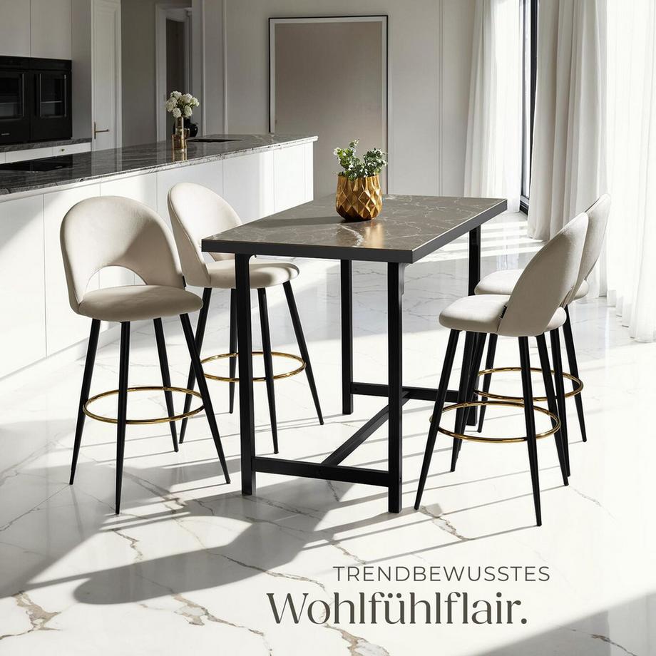 Tectake Barstuhl Sachel in Samtoptik, gepolstert höhenverstellbare Kunststofffüße  