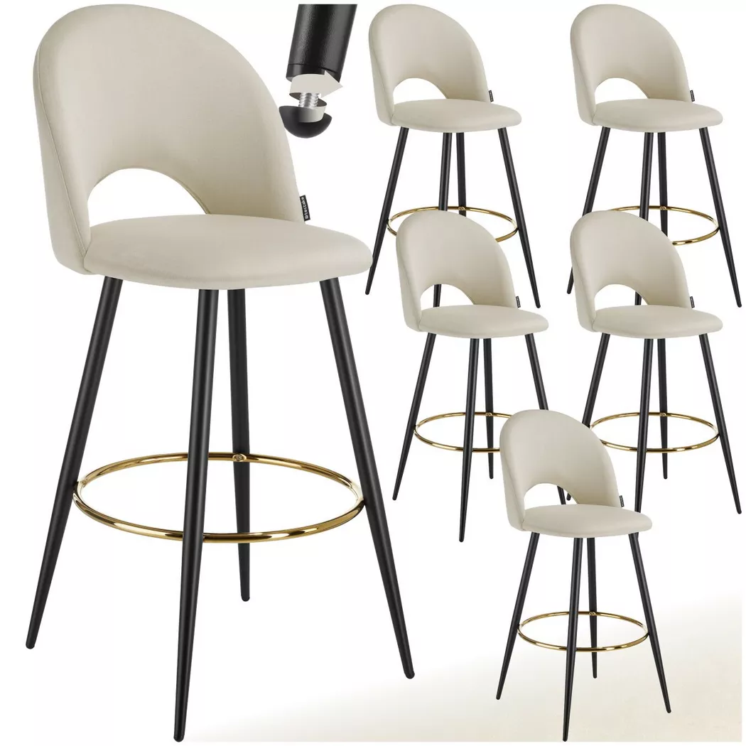 Tectake - Sgabello da bar Sachel In velluto, imbottito, One Size, Creme