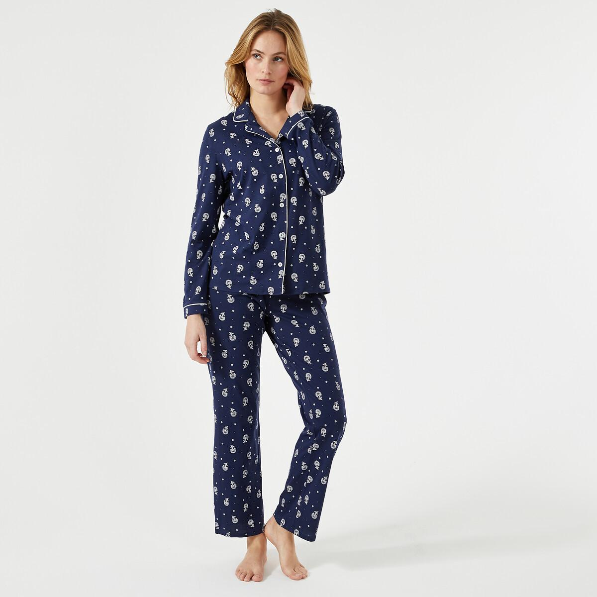 Image of Bedruckter Pyjama Mit Langen Ärmeln Damen Weiss Bedruckt 54