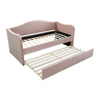 Vente-unique Lit banquette gigogne 2 x 90 x 190 cm - Velours - Rose - MATHILDE  