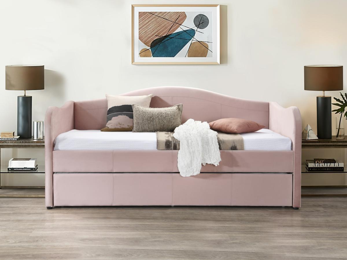 Vente-unique Ausziehbett - Samt - 2 x 90 x 190 cm - Rosa - MATHILDE  