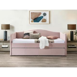 Vente-unique Lit banquette gigogne 2 x 90 x 190 cm - Velours - Rose - MATHILDE  