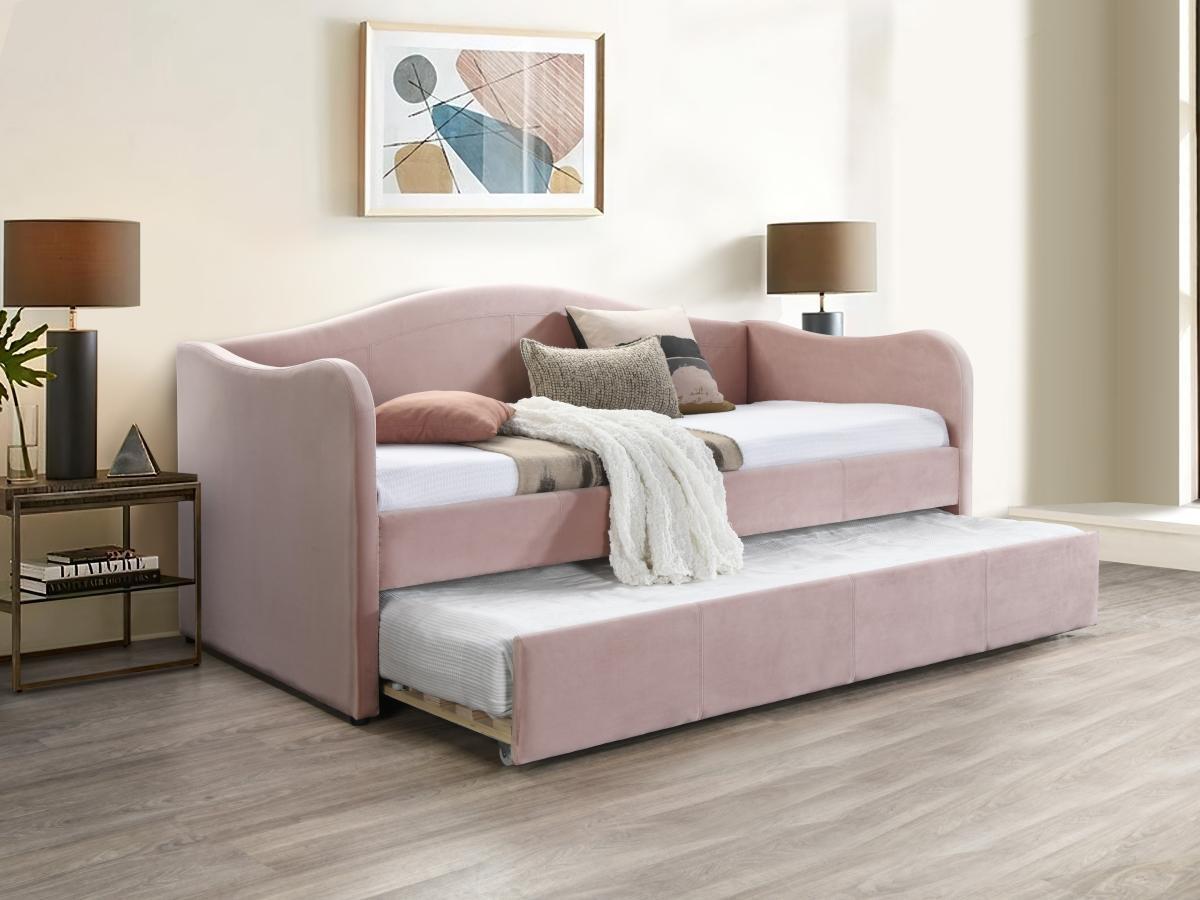 Vente-unique Ausziehbett - Samt - 2 x 90 x 190 cm - Rosa - MATHILDE  