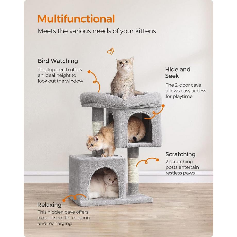 Pricenet  Arbre à chat confortable avec grand perchoir, 2 grottes et griffoirs 