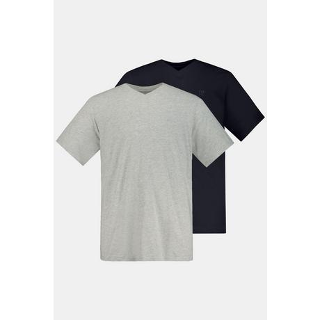 JP1880  T-shirts, collection Basic, lot de 2. Col en V et manches courtes gris clair chiné 