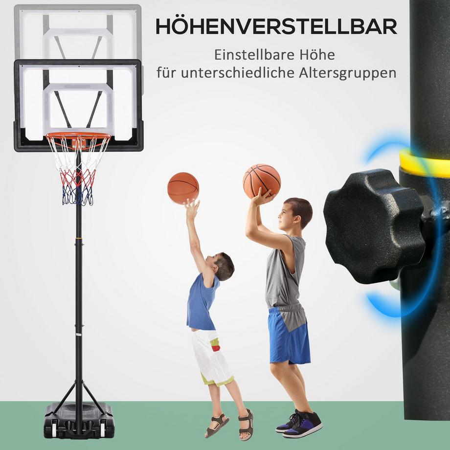 Northio  Basketballkorb Für Draußen Höhenverstellbarer Basketballständer Für Kinder Mit Rädern, Schwarz, 83 X 75 X 206-260 Cm 