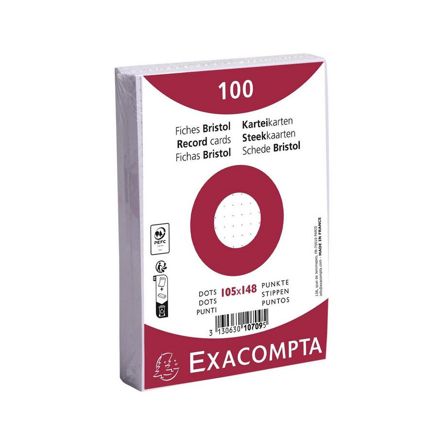 Exacompta Confezione da 100 schede avvolte in pellicola Bristol DOTS non forate - 105x148mm - x 20  