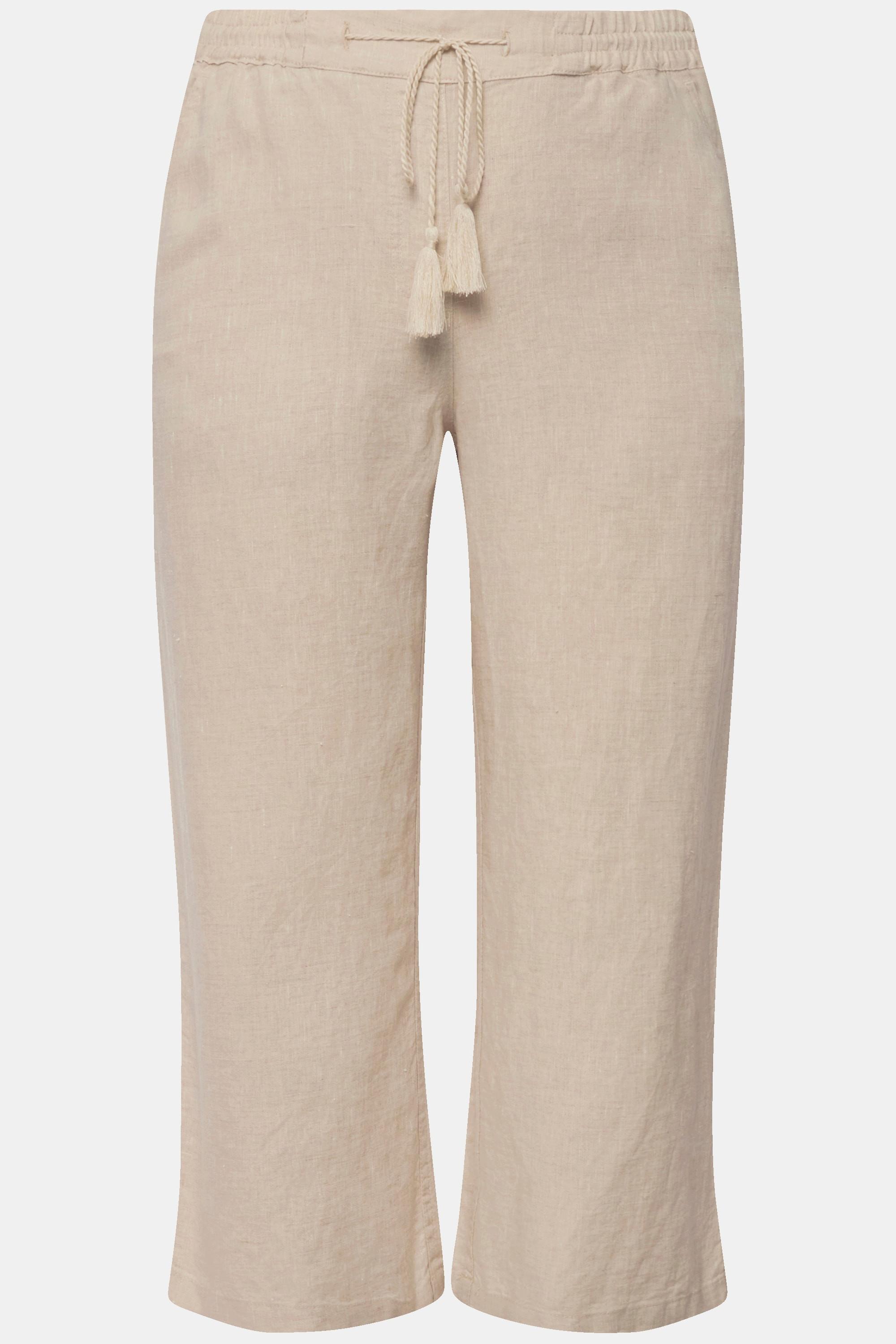 Ulla Popken  Pantalon en lin 7/8 à taille élastique. Naturellement respirant 