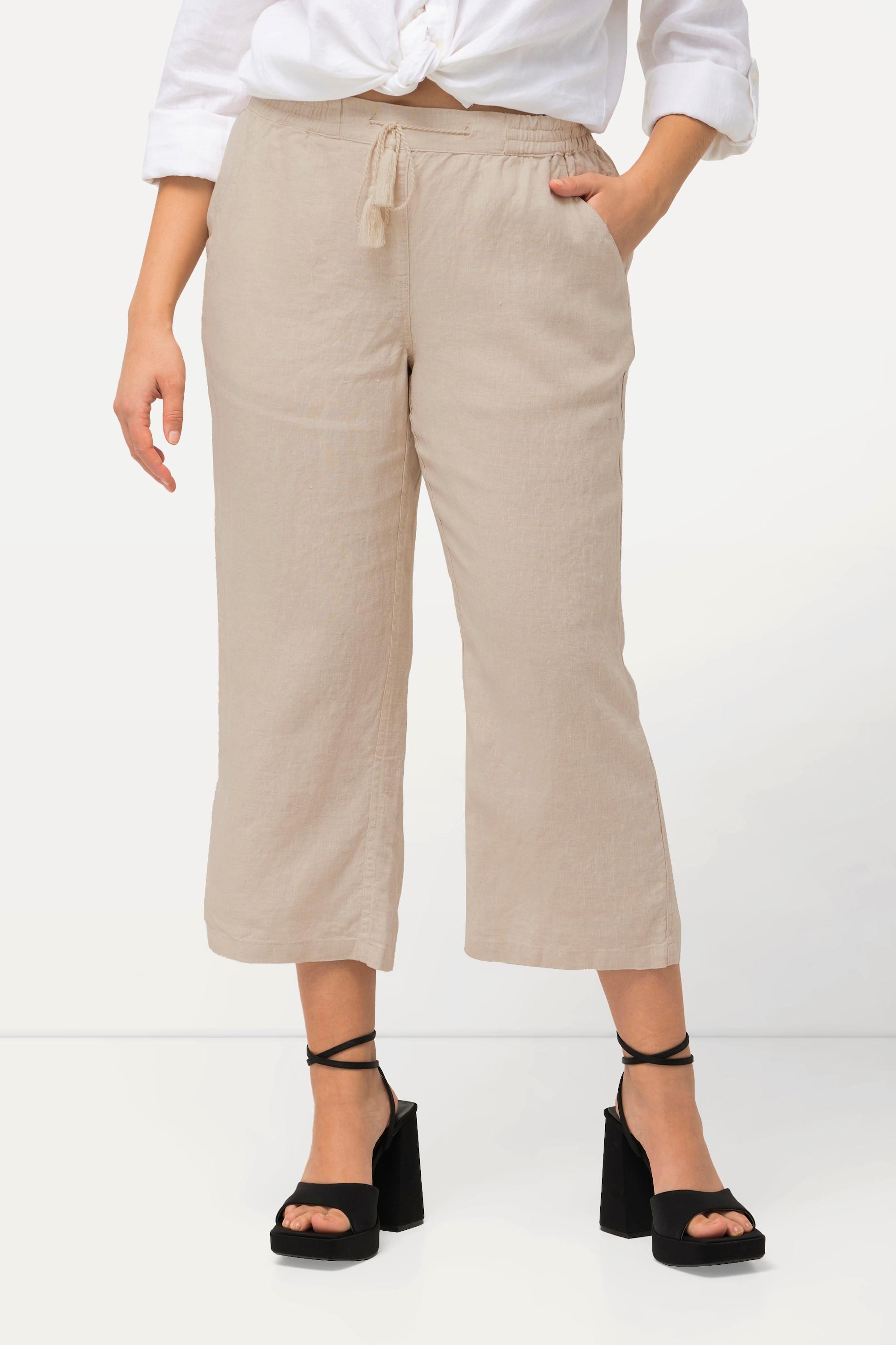 Ulla Popken  Pantaloni di lino a 7/8 naturalmente freschi con cintura elastica 