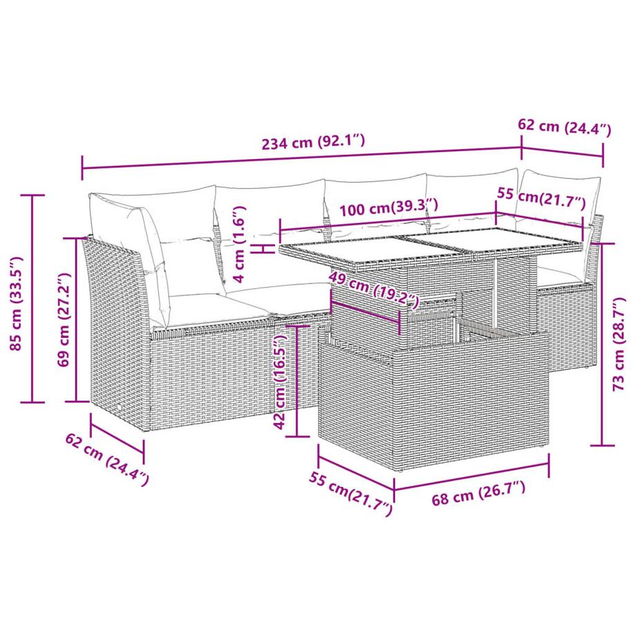 VidaXL set di divani da giardino Polirattan  