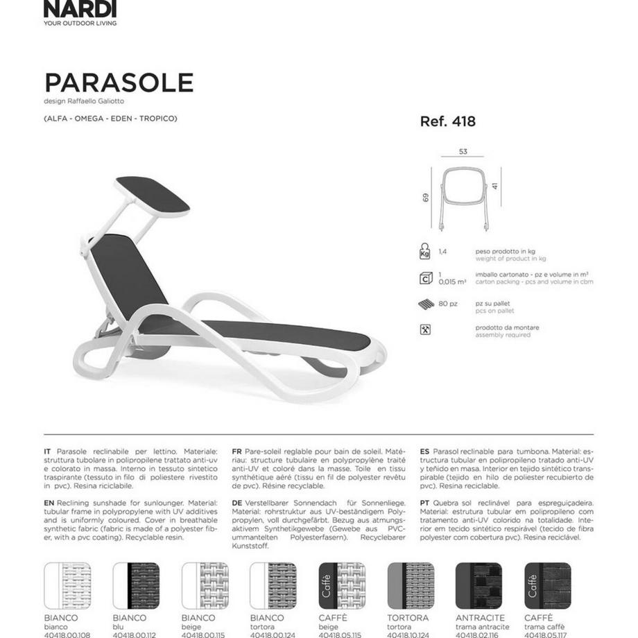 NARDI outdoor Sonnenschutz für Sonnenliege Alfa Omega weiss  