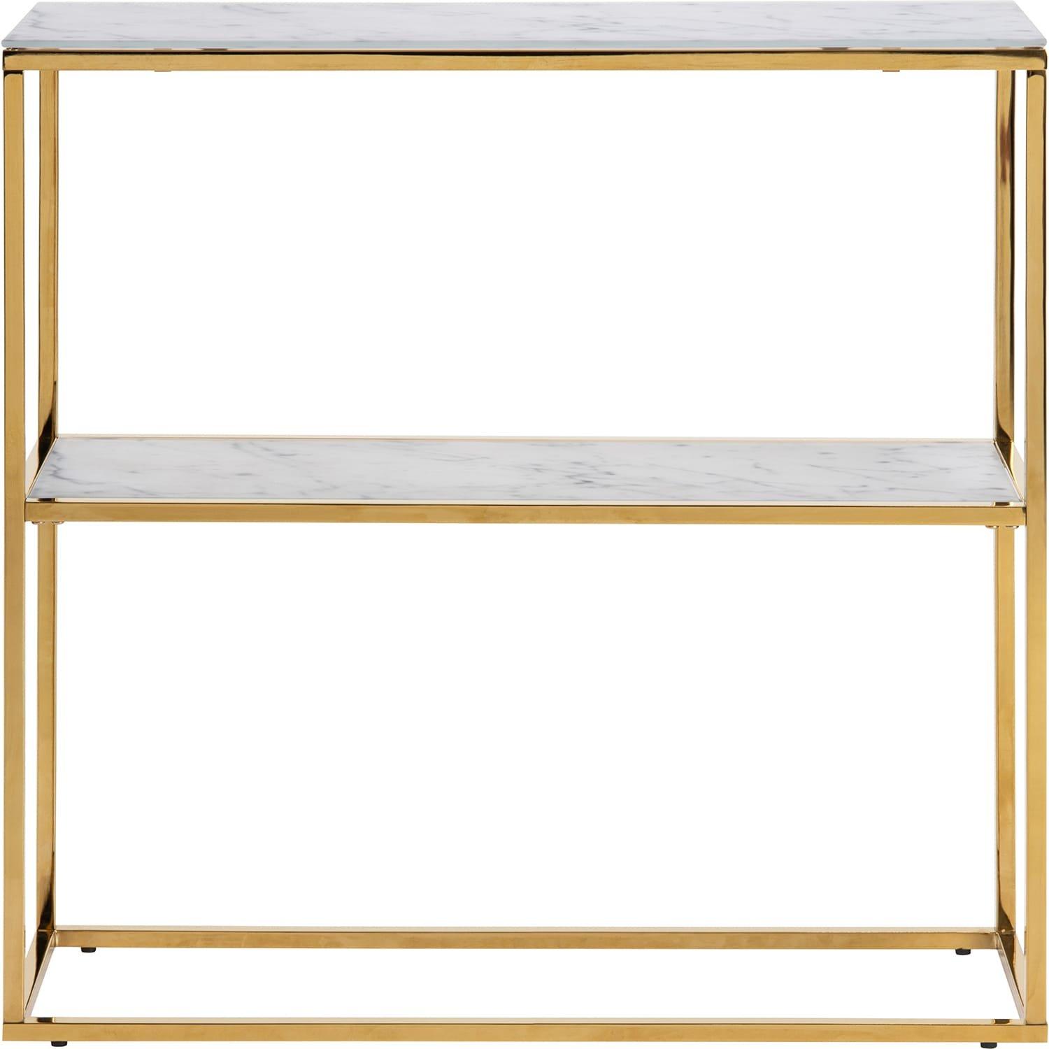 mutoni Table console Romandie lait verre marbre imprimé blanc 6 mm 1 étagère chrome doré 79,5x26x80,5cm  