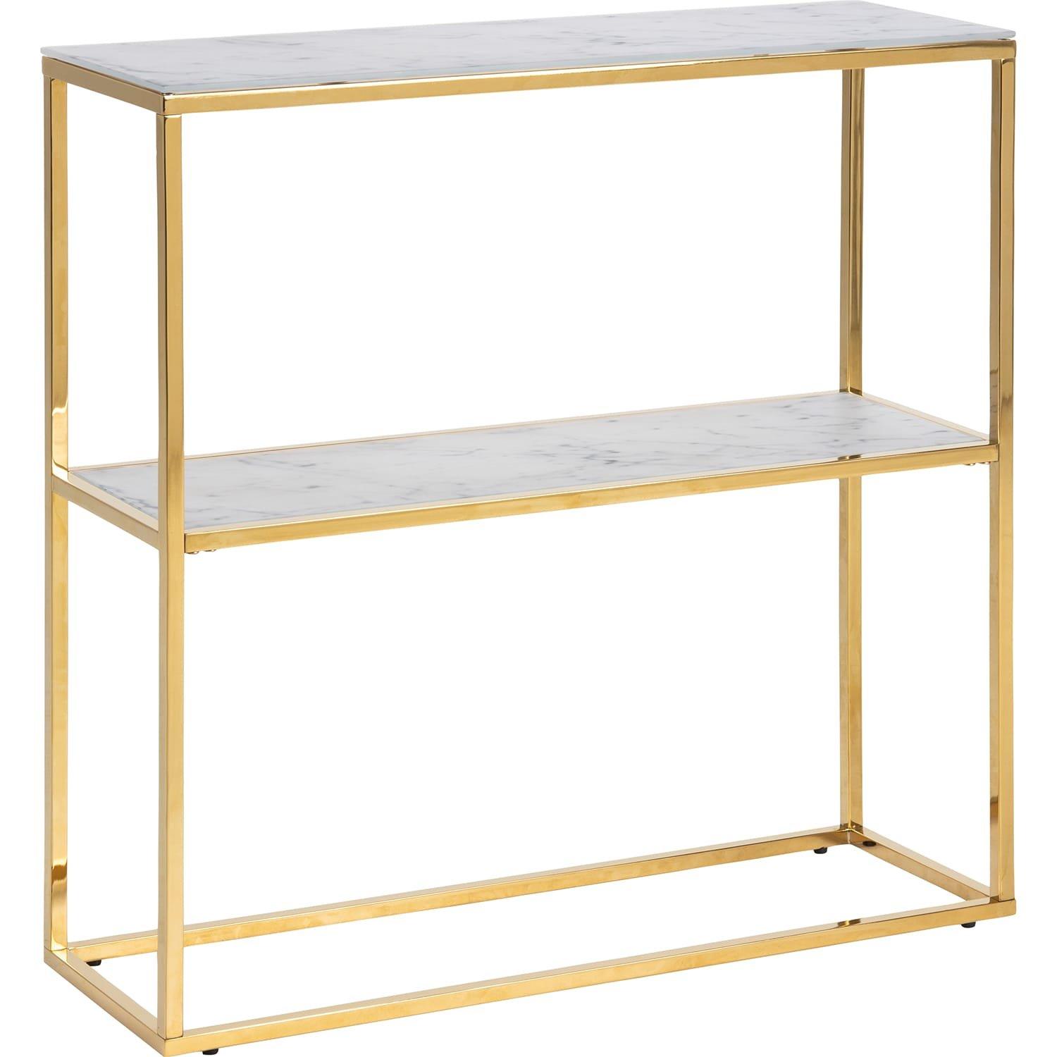 mutoni Table console Romandie lait verre marbre imprimé blanc 6 mm 1 étagère chrome doré 79,5x26x80,5cm  