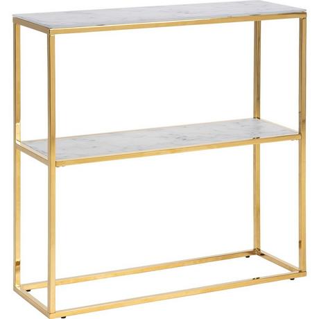 mutoni Table console Romandie lait verre marbre imprimé blanc 6 mm 1 étagère chrome doré 79,5x26x80,5cm  