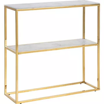 Konsoltisch Romandie Milchglas Marmor Print Weiss 6 mm 1 Boden Golden Chrom 79,5x26x80,5cm