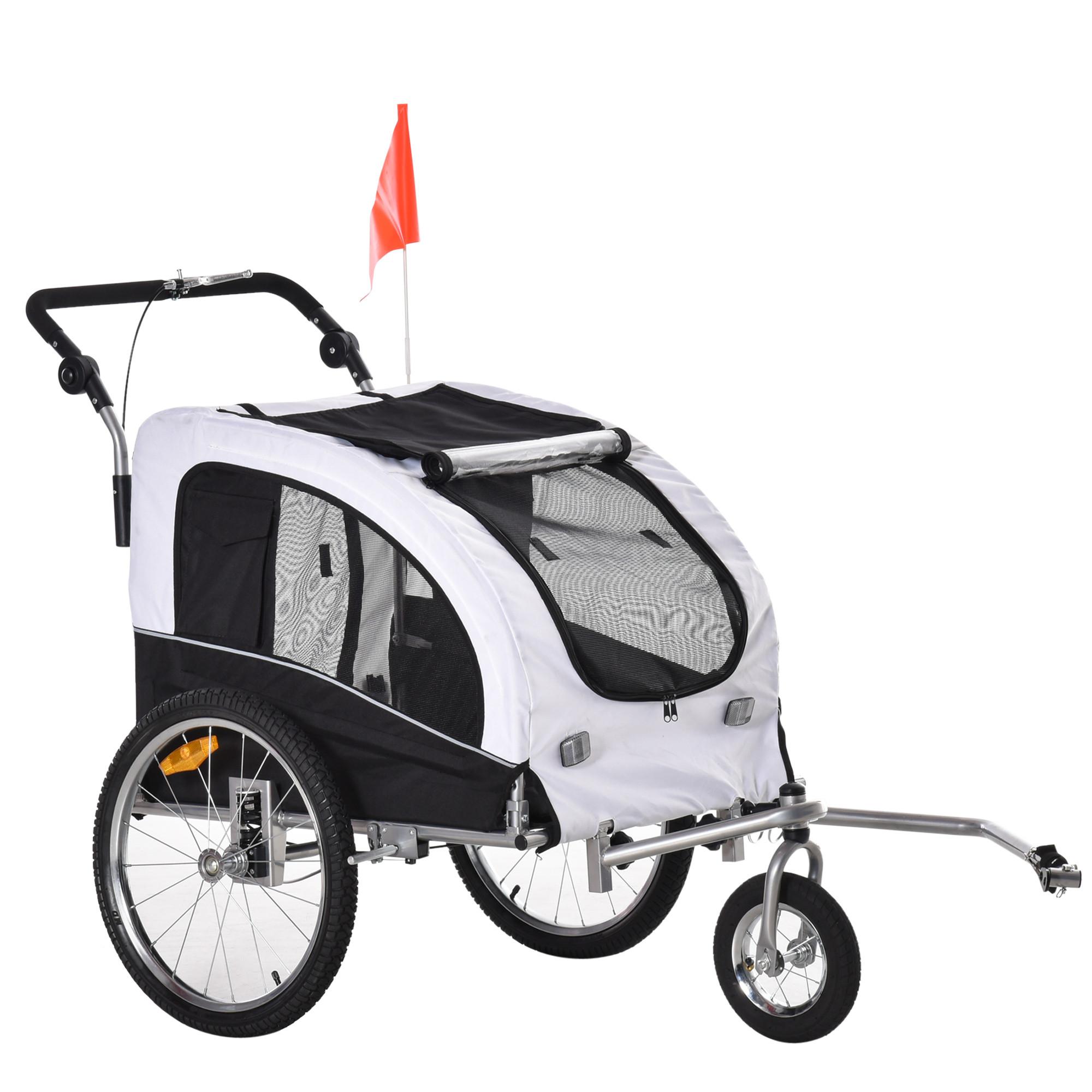 PawHut  Rimorchio Per Cani Jogger Rimorchio Per Bicicletta Rimorchio Per Bicicletta Per Cani Bianco+Nero 155 X 83 X 108 Cm 