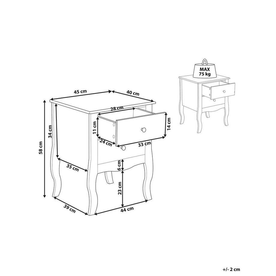 Beliani Table de nuit à 2 tiroirs en MDF Cottage LANE  