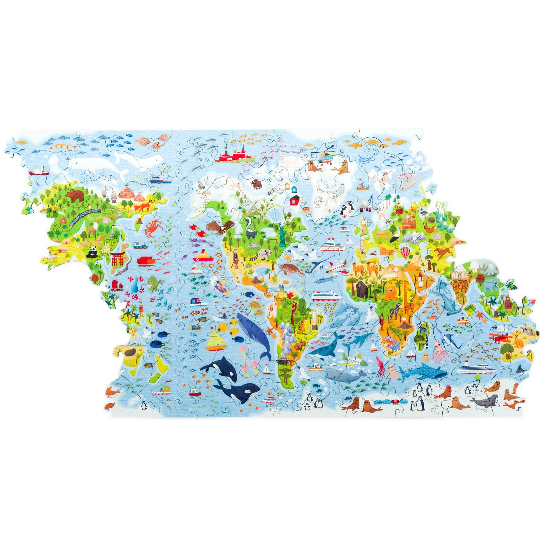 Unidragon  Carte du monde colorée (100 pièces) - Puzzle en bois pour enfants 