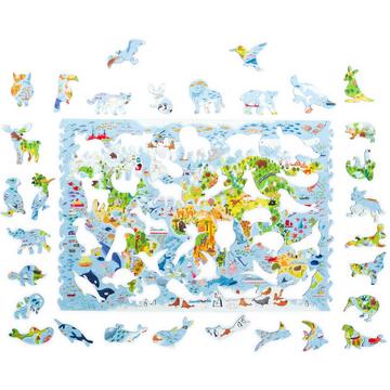 Bunte Weltkarte  (100 Teile) - Holzpuzzle für Kinder